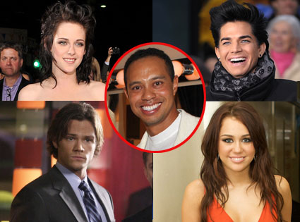 Kristen Stewart, Adam Lambert, Jared Padaleki, Miley Cyrus, Tiger Woods Kristen Stewart, Adam Lambert, Jared Padaleki, Miley Cyrus, Tiger Woods
